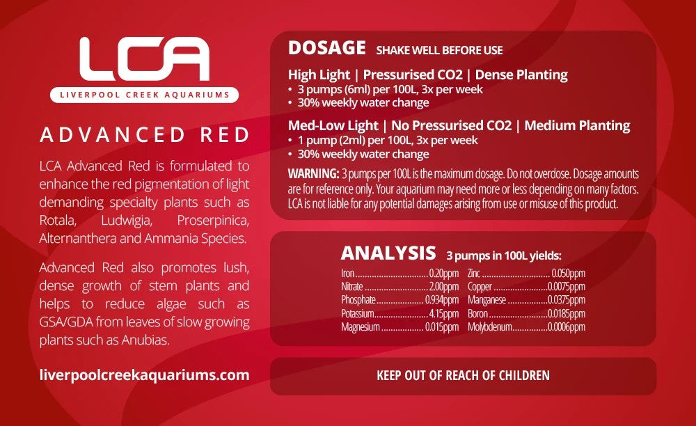 LCA Liquid Fertiliser - Advanced Red 500ml -  dosage