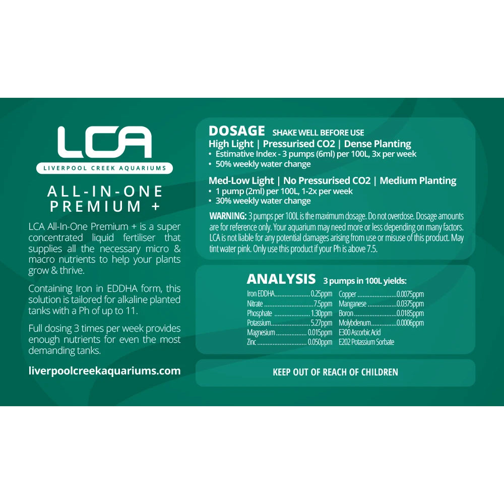 LCA Liquid Fertiliser - All In One Premium+ 500ml (For pH 7.5-11) Dosage