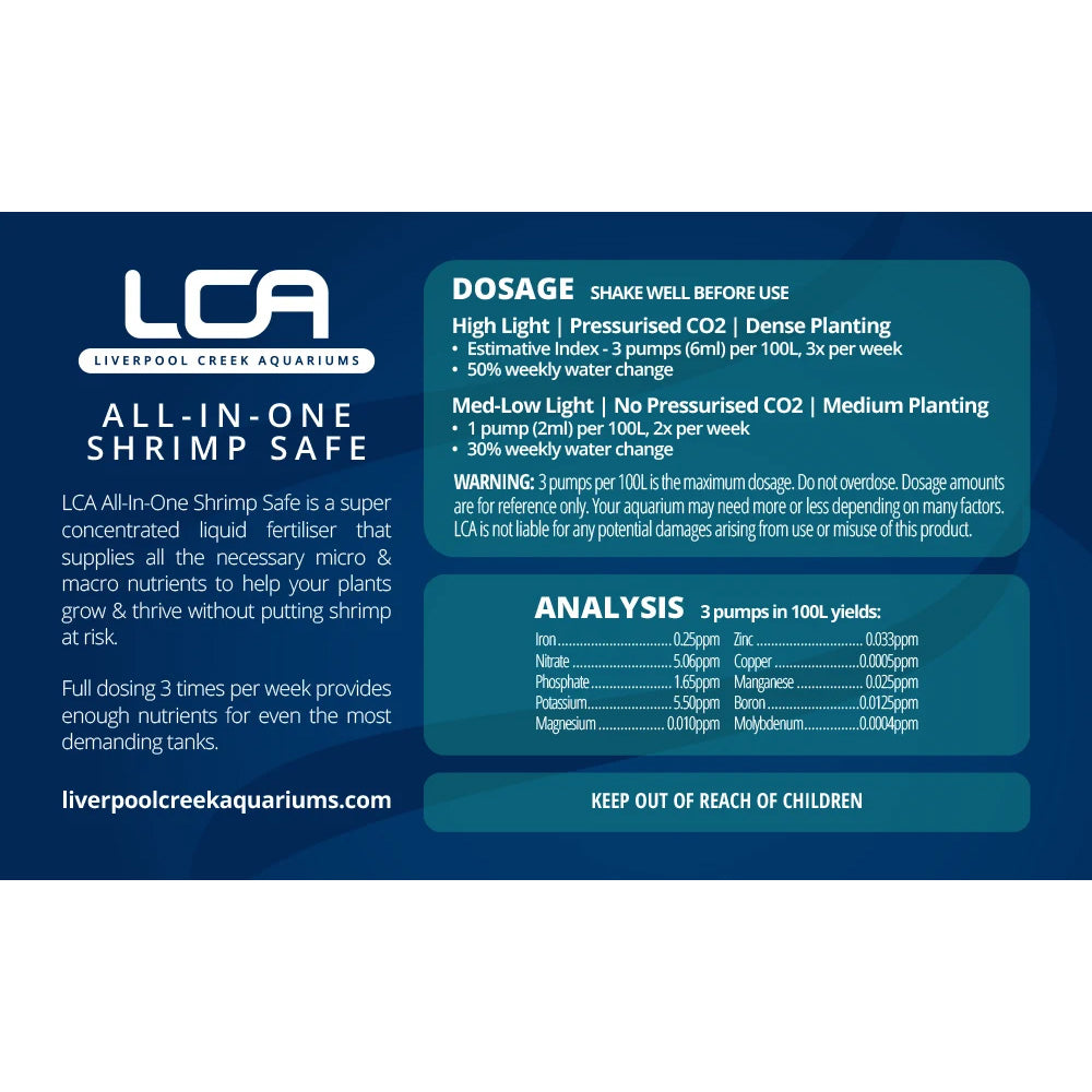 LCALiquidFertiliser-AllInOneShrimpSafe500ml Dosage