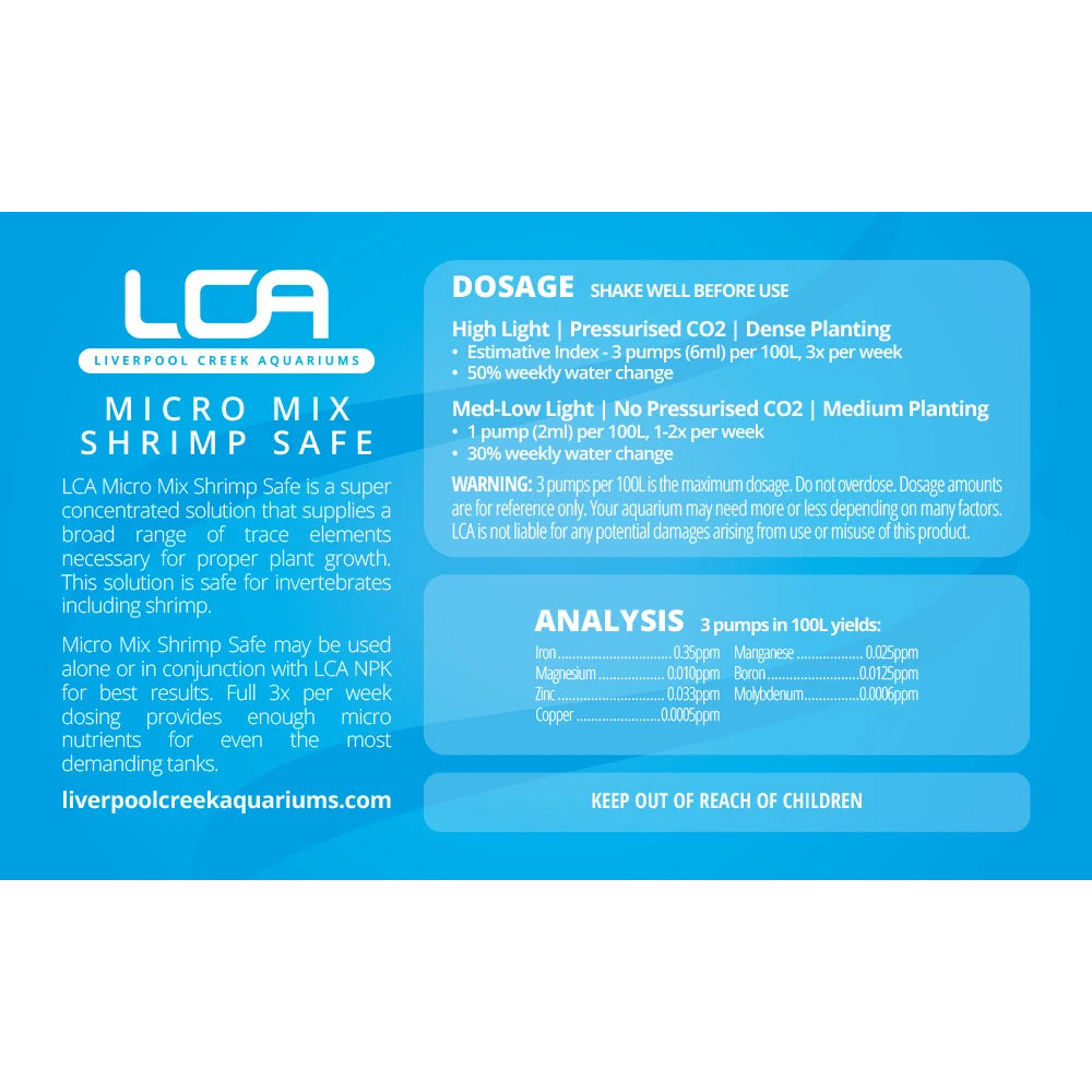 LCA Liquid Fertiliser - Micro Mix Shrimp Safe 500ml Dosage