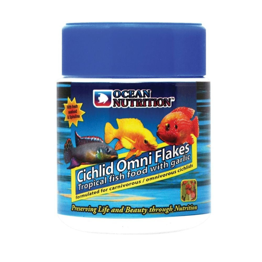 Ocean Nutrition Cichlid Omni Flakes 34g container packaging