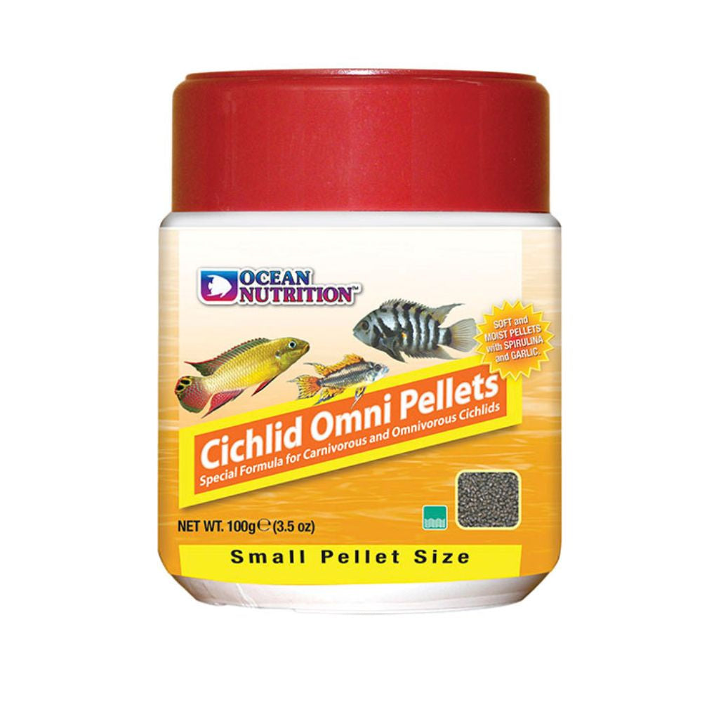 Ocean Nutrition Cichlid Omni Pellets Small 100g tub packaging