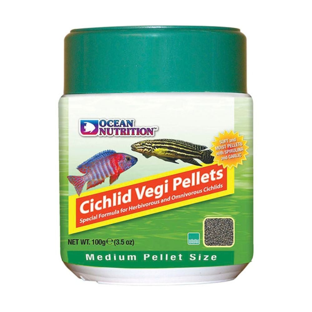Ocean Nutrition Cichlid Vegi Pellet Medium 100g tub packaging
