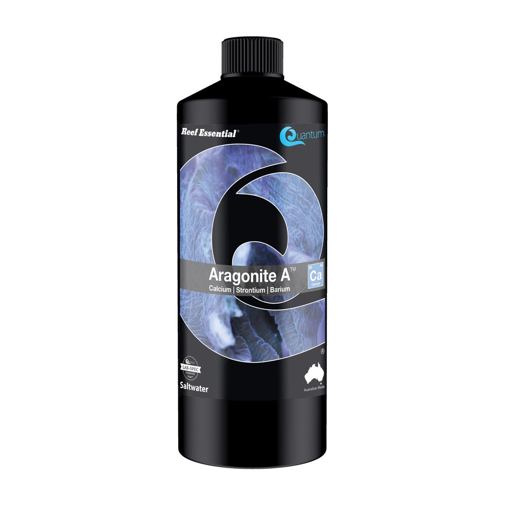 Quantum Reef Essential Aragonite A 500ml bottle for calcium, strontium & barium supplementation in reef aquariums.