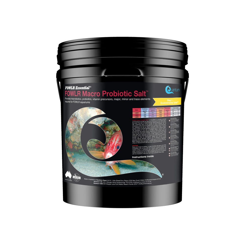Reef Essential FOWLR Macro Probiotic Salt bag for fish-only marine aquariums with probiotics.