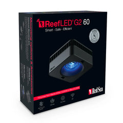 Red Sea ReefLED 60 G2 aquarium light with reef-safe blue spectrum for optimal coral growth and fluorescence.