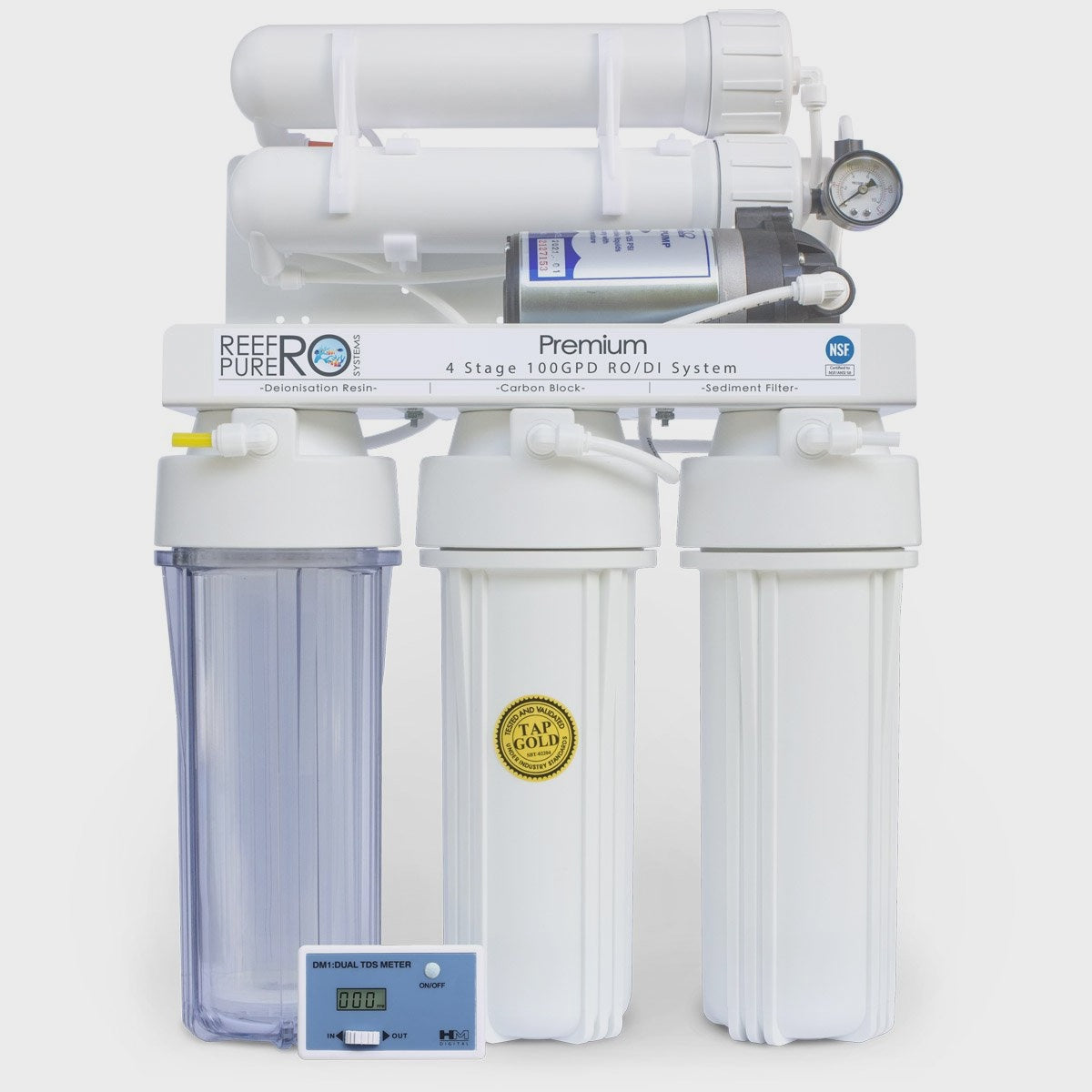 Reef Pure RO 4 Stage 100GPD Premium + Boosted RO/DI System