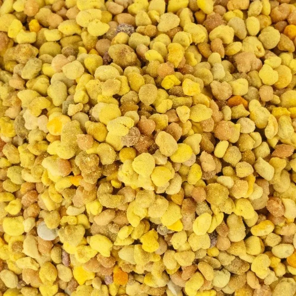 Close-up view of bee pollen granules for shrimp