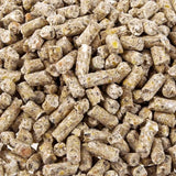 Close-up of snowflake shrimp food flakes made from soybean hull
