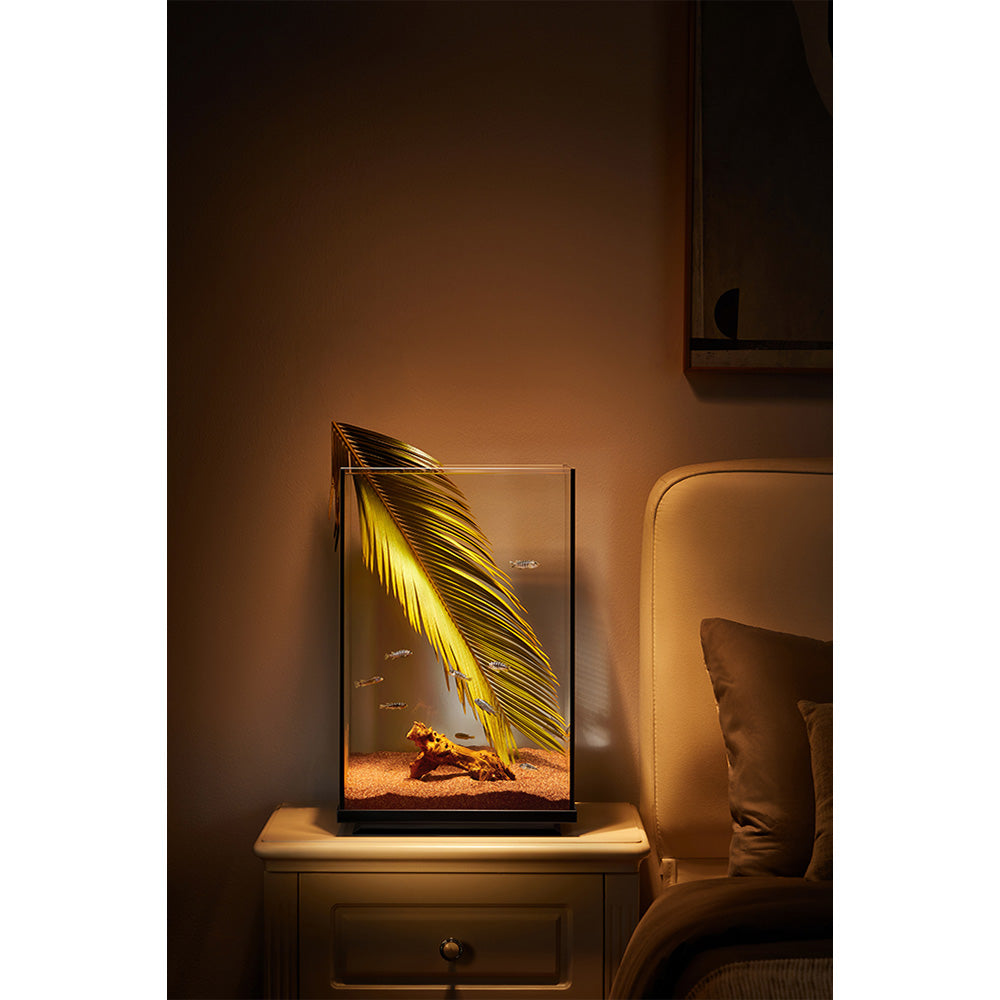 WYLD Scaper Alta Aquarium 44L highlighting polished glass edges and vertical dimensions