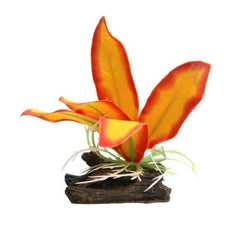 Aqua One Plastic Plant -  Orange Sword With Log Base S 9cm