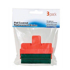3-pack pad-covered replacement aquarium scraper blades for acrylic and glass tanks