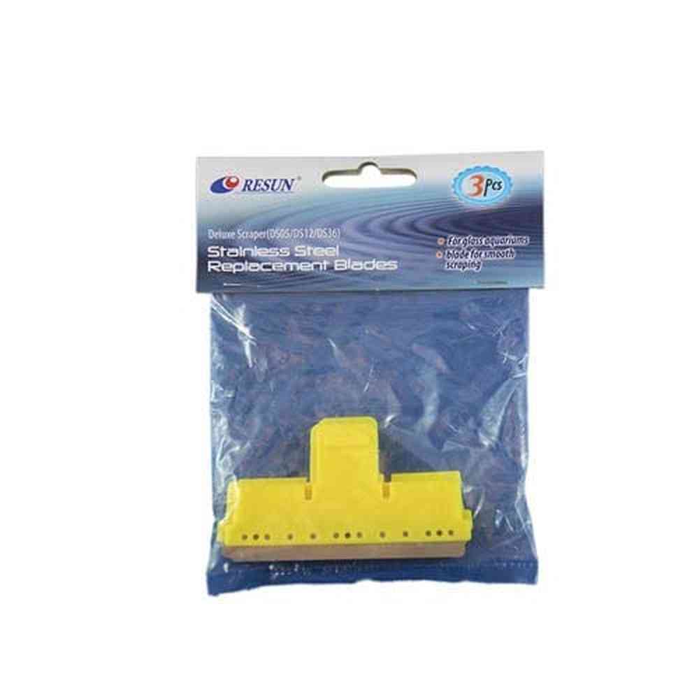 Pack of 3 Resun stainless steel replacement blades for glass aquarium scrapers