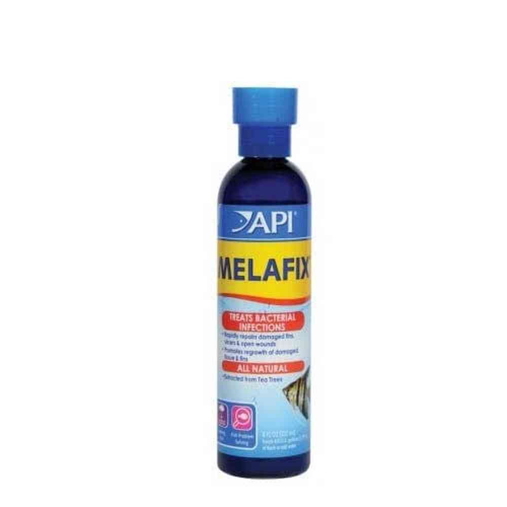 Bottle of API MELAFIX 237ml antibacterial fish remedy for treating fin rot and wounds in aquariums.