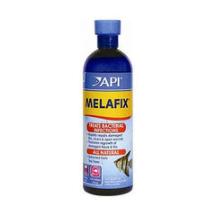 Bottle of API MELAFIX 473ml antibacterial fish remedy for treating fin rot and wounds in aquariums.