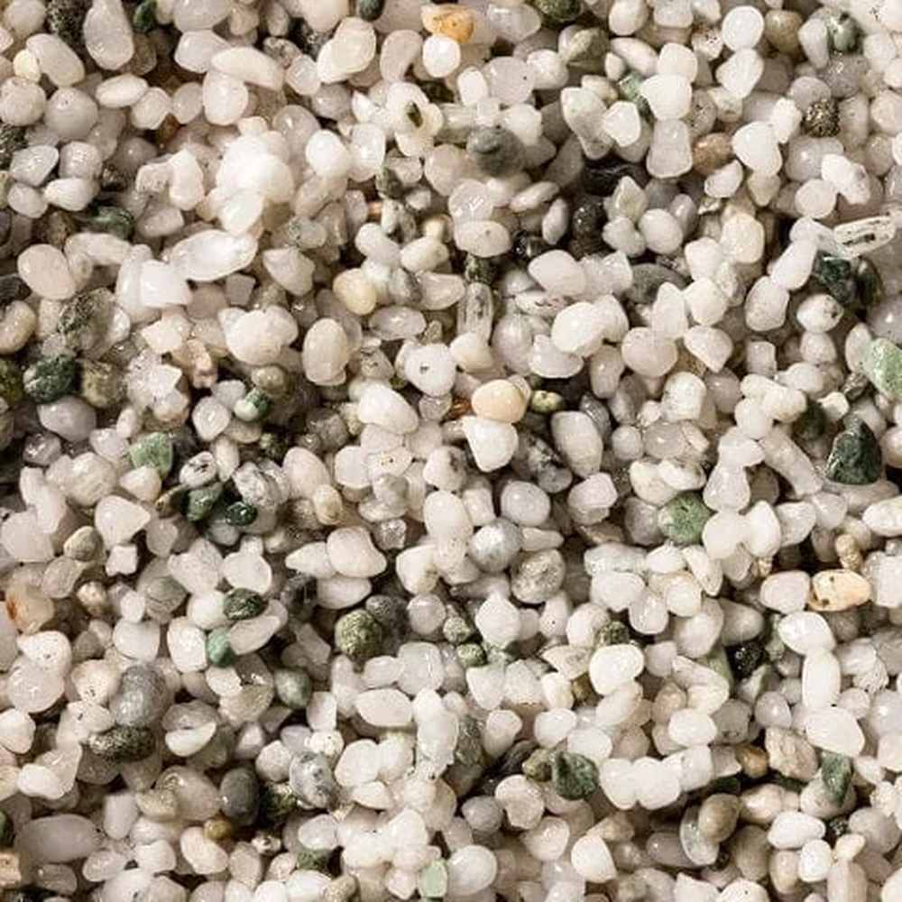 Close-up of Silver Pearl gravel when dry, white with grey specks