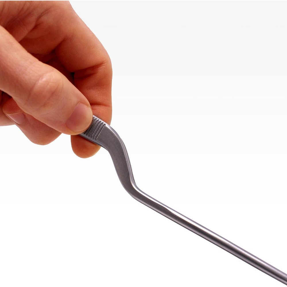 Side view of Aquavitro Double Curved Forceps showing double curve design