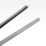 Close-up of fine tip on Aquavitro Double Curved Forceps