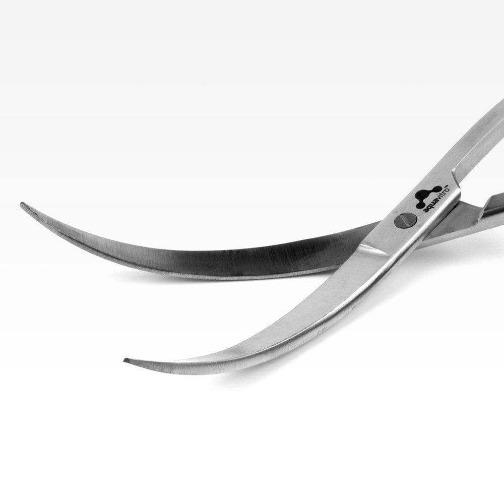 Fine cutting edge of Aquavitro Double Curved Shears for aquatic use