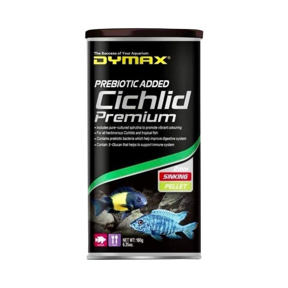 Dymax Cichlid Premium 180g 2mm sinking pellets container front view