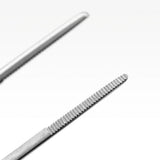 Close-up view of fine 2mm curved tip on Aquavitro forceps