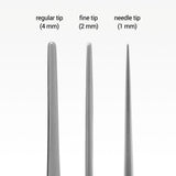 Close-up view of fine 2mm curved tip on Aquavitro forceps