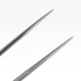 Close-up of 1mm needle tip on Aquavitro curved forceps