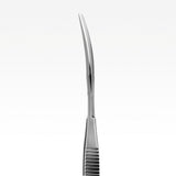 Close-up of curved blade and spring mechanism on Aquavitro shears